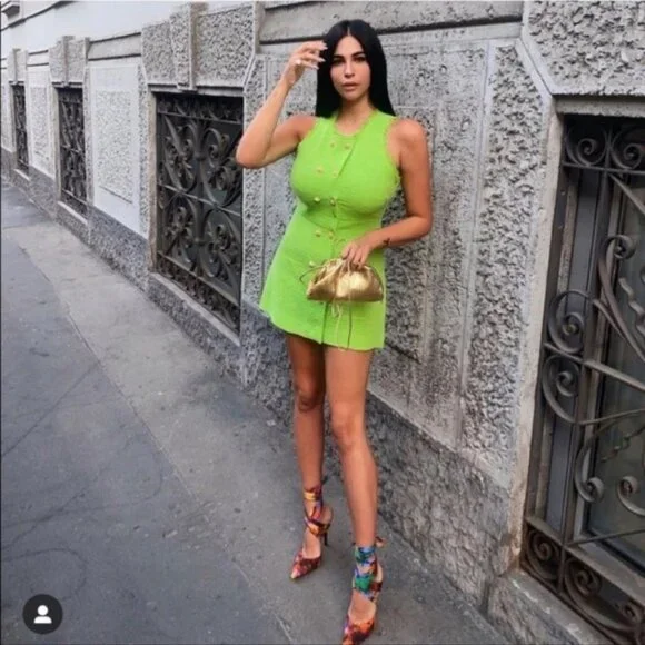 NWT ZARA Textured Weave Dress With Buttons M Green - Picture 3 of 13